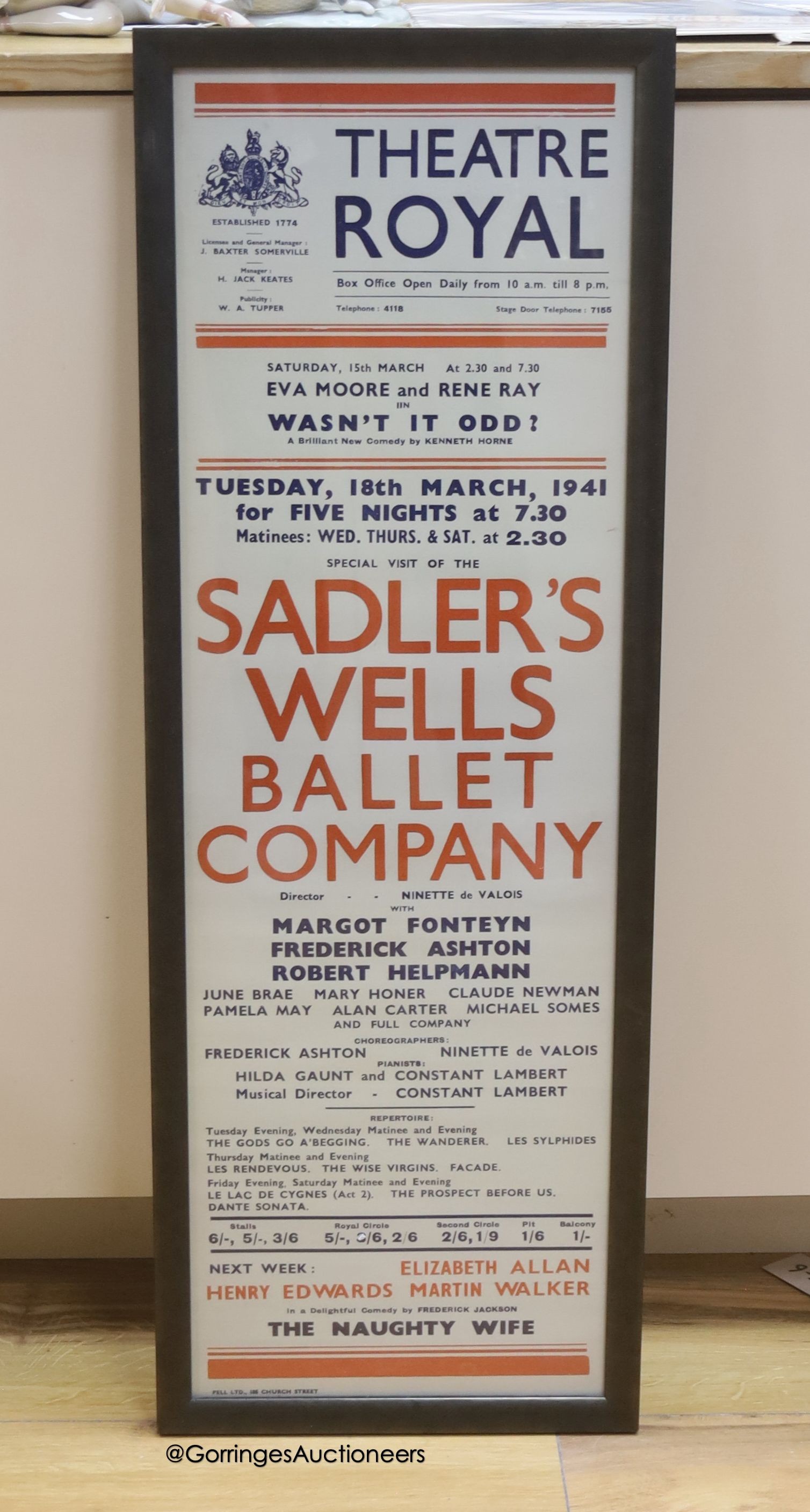 A Theatre Royal Sadler's Wells poster, 75 x 24cm